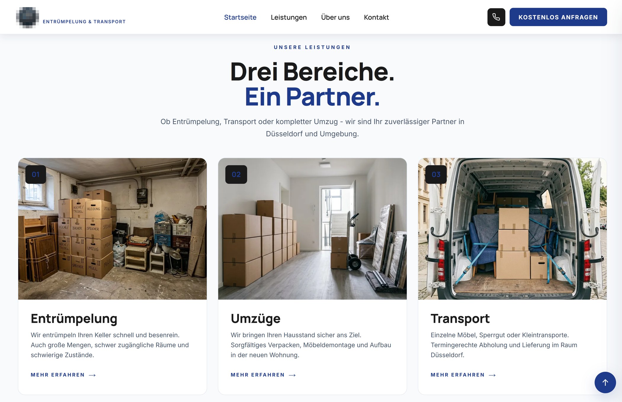 Ausschnitt einer von uns gestalteten Website für einen Entrümpelungsbetrieb