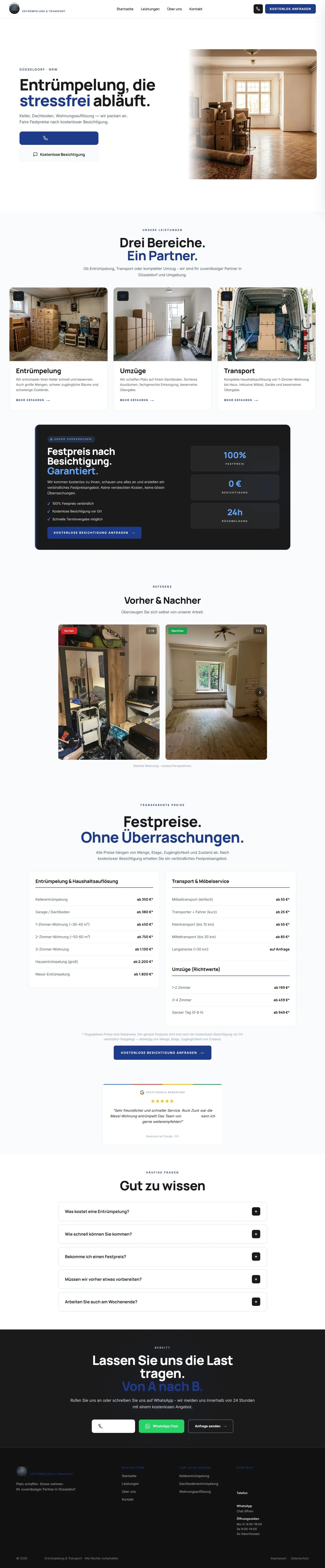 Vollansicht einer von uns gestalteten Website für einen Entrümpelungsbetrieb